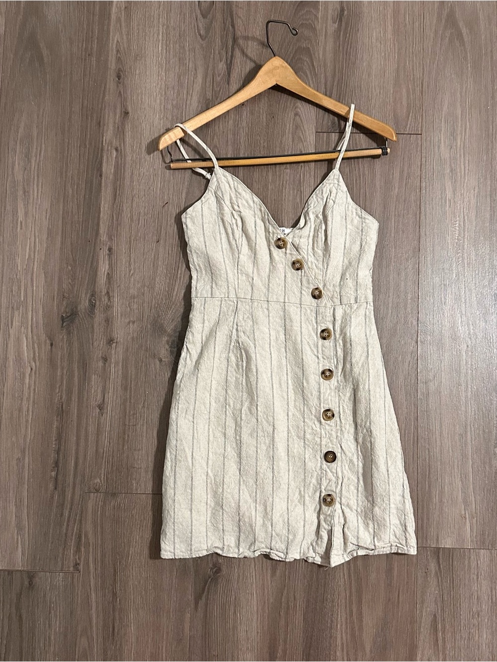 Leche Linen Cotton Dress Mini Sleeveless Button-Front Medium V-Neck